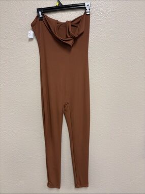 Brown Strapless Slim Jumpsuit - Chic Everyday Romper